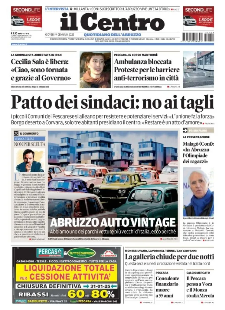 Prima-pagina-il centro-oggi-edizione-del-2025-01-09